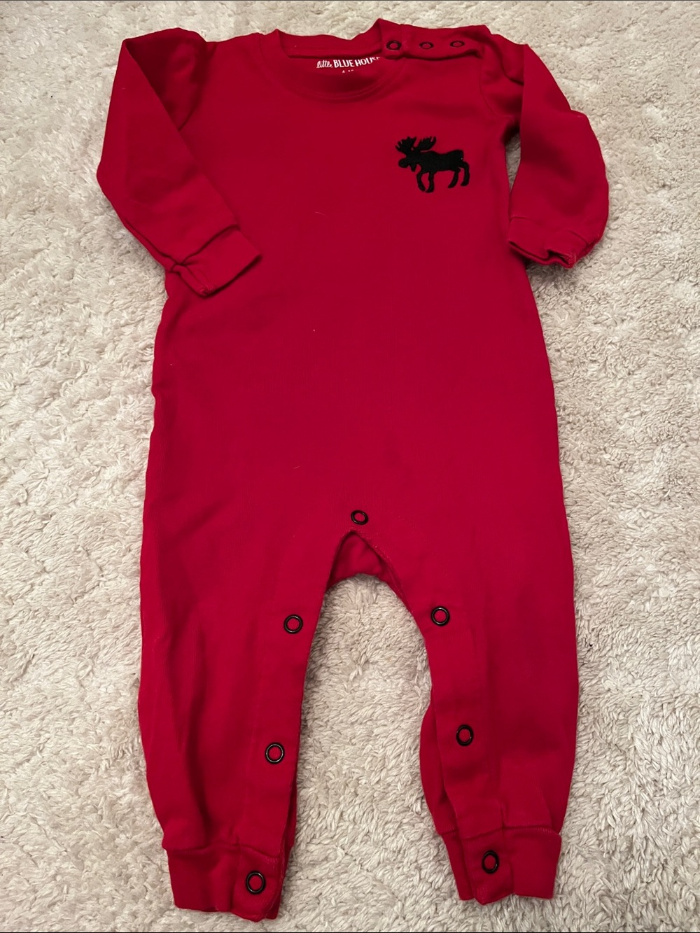 Little Blue House Red Footed One-Piece with Moose Applique